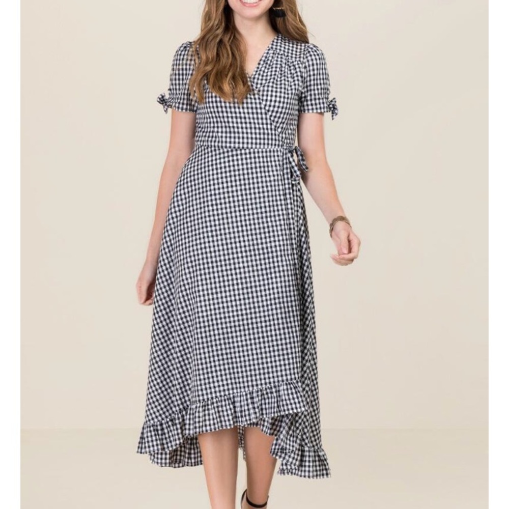 NWOT Gingham Wrap Dress
